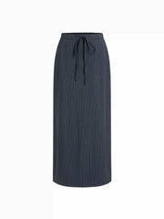 Mid Rise Striped Drawstring Pocket Maxi Skirt