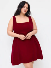 Velvet Square Neck Bowknot Tie Back Ruffle Mini Dress Curve & Plus