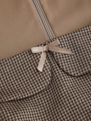 Jacquard Square Neck Houndstooth Bowknot Flared Mini Dress