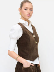 Velvet V-neck Metal Detail Tie Back Vest