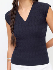 Cable Knit V-neck Twist Knotted Tank Top