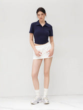 Cotton-blend Collar Solid Ruched Button Short Sleeve Top
