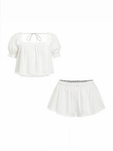 Cotton Puff Sleeve Crop Top & Low Rise Shorts Loungewear Set