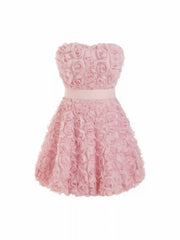 Textured Applique Strapless Flared Mini Dress