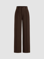 Mid Rise Pleated Straight Leg Trousers