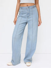 Denim High Rise Wide Leg Metal Detail Jeans