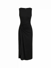 Boat Neck Side Twist Draped Mandarin Midi Dress