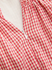 Cotton-blend Gingham Bandeau Bowknot Lace Trim A-line Mini Dress