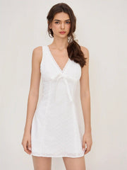 Cotton-blend Broderie Anglaise Trim Floral Bowknot Mini Dress