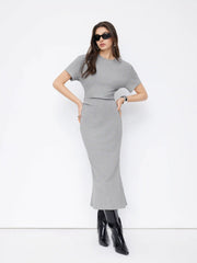 Round Neckline Batwing Sleeve Ruched Mermaid Maxi Dress