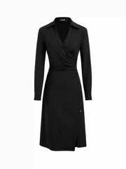 V-neck Split Ruched Long Sleeve Midi Dress
