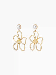 FLOWER & FAUX PEARL DROP EARRINGS