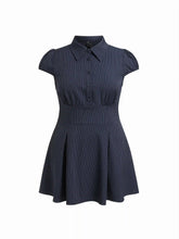 Collar Stripes Pleated Shirt Mini Dress Curve & Plus