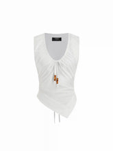 Cotton-Blend U-neckline Beaded Drawstring Tank Top