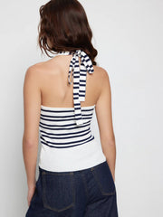 Striped Halter Neck Color-Blocking Knit Top