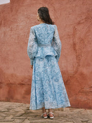 High Rise Floral Lace Panel Flared Maxi Skirt