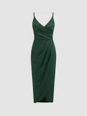 Satin V-neck Wrap Knotted Maxi Dress