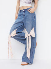 Cider Denim Low Rise Ditsy Floral Bowknot Wide Leg Jeans