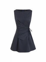 Stripe Boat Neck Asymmetrical Ruched A-line Mini Shift Dress
