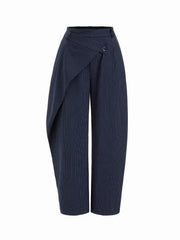 Mid Rise Striped Wrap Front Barrel-leg Trousers
