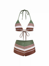 High Stretch Geometric Stripe Drawstring Triangle Bikini Set