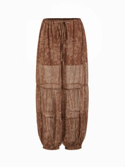 Chiffon Mid Rise Floral Paisley Drawstring Balloon Pants