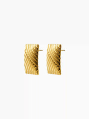 SQUARE 18K GOLD PLATED STAINLESS STEEL TEXTURED STUD EARRINGS