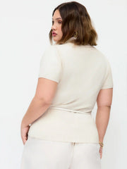 Knit V-neck Wrap Short Sleeve Top With Belt Curve & Plus