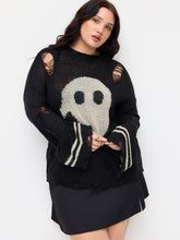 Knit Ghost Pattern Stripe Ripped Oversized Top Curve & Plus