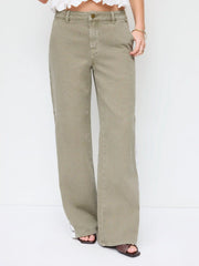 Washed Denim Low Rise Lace Panel Oversized Jeans