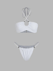 Halter Solid Beaded Bikini Swimsuit