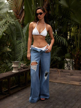 Cider Denim Low Rise Cut Out Ripped Baggy Jeans