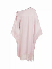 Satin Asymmetrical Neck Cloak Sleeve Fringe Oversized Maxi Dress