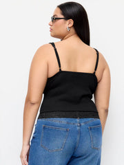 Cotton V-neck Lace Panel Crop Top Curve & Plus