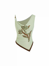 Floral Graphic Asymmetrical Neck Beaded Top