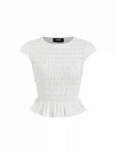 Cotton-blend Shirred Ruffle Hem Cropped Tee