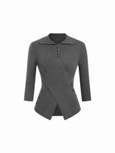 Knit Collar Cinched Waist Asymmetrical Hem Top