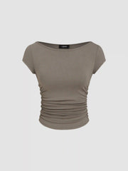 Boat Neck Ruched Tee