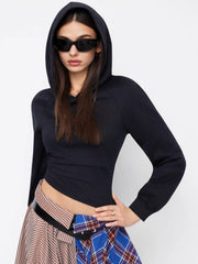 Cotton-Blend Solid Side Belted Hoodie