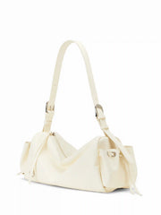 DOUBLE POCKETS FAUX LEATHER SHOULDER BAG