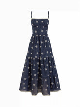 Embroidery Floral Tiered Lace Trim Flared Maxi Dress