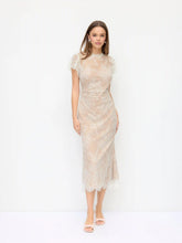 Lace Mandarin Neck Mermaid Midi Dress
