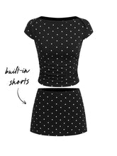 Cotton-blend Boat Neck Polka Dot Ruched Tee & Mini Skort