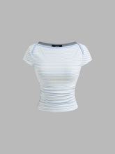 Cotton-blend Boat Neck Ruched Striped Tee