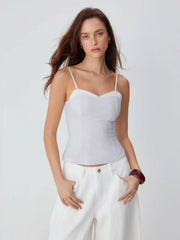 Cotton-blend Striped Sweetheart Neck Cami Top