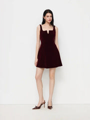 Velvet V-neck Ruffle Mini Dress