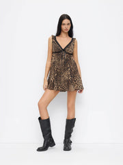 V-neck Leopard Drawstring Lace Trim Nightdress