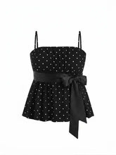 Cotton-blend Polka Dot Satin Bow Belt Cami Top Curve & Plus