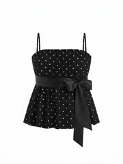 Cotton-blend Polka Dot Satin Bow Belt Cami Top Curve & Plus