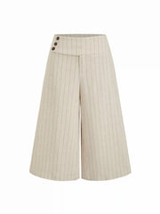 Linen-blend Low Rise Stripe Wide Leg Capris